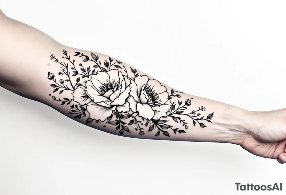 vintage bouquet of wild roses and meadow flowers with morning dew tattoo idea