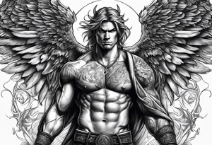 Micheal arc angel huntched over killing demons super muscular tattoo idea