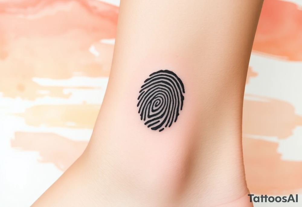A negative space fingerprint on a watercolor background in warm sunset hues tattoo idea