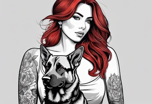 red hair woman with German shepherd dog tattoo idea