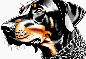 Doberman with open mouth biting
Wearing chain tattoo idea