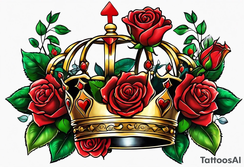 the red rose queen's golden crown with a heart tattoo idea