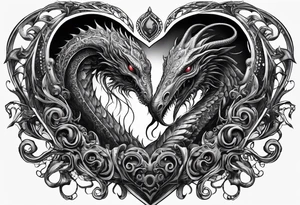 Long tattoo. Lovecraftian creature protecting a heart. tattoo idea