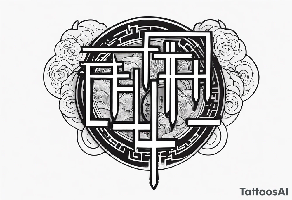 Chinese lettering with a coin charm tattoo idea