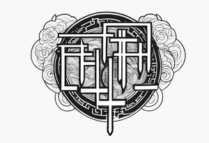 Chinese lettering with a coin charm tattoo idea