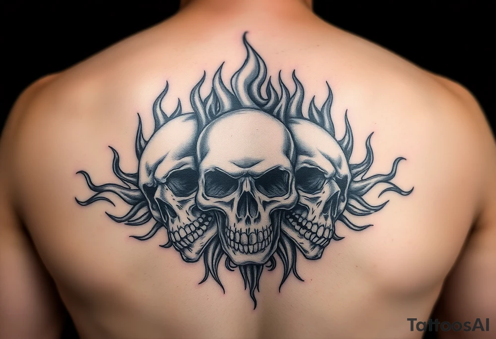 Laying flaming skulls tattoo idea