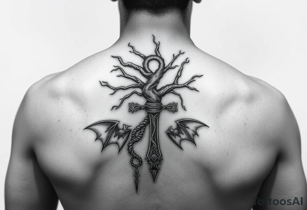 poison tree wrapped around an ankh with bats surrounding forearm tattoo tattoo idea