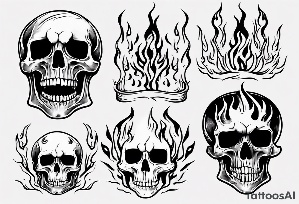 skeleton with flames tattoo idea