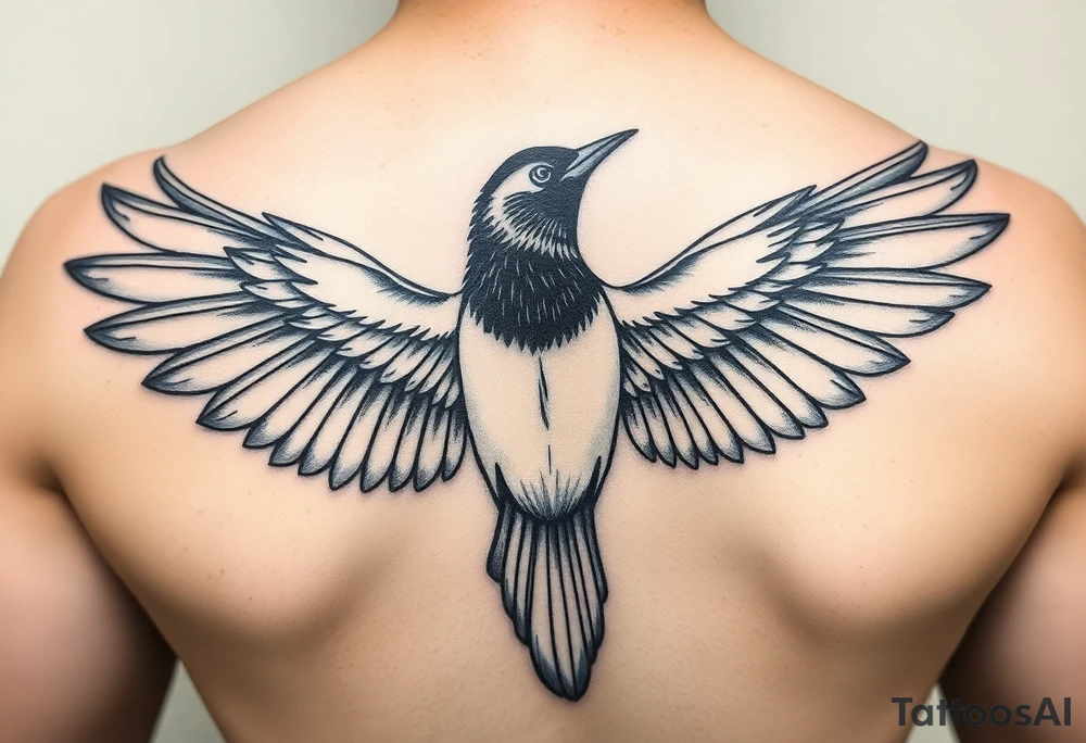 Magpie with spread wings looking over it's shoulder tattoo idea Magpie with spread wings looking over it's shoulder tattoo idea
