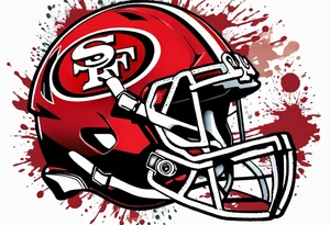 49er logo alone no helmet with team color specks of paint splatter tattoo idea
