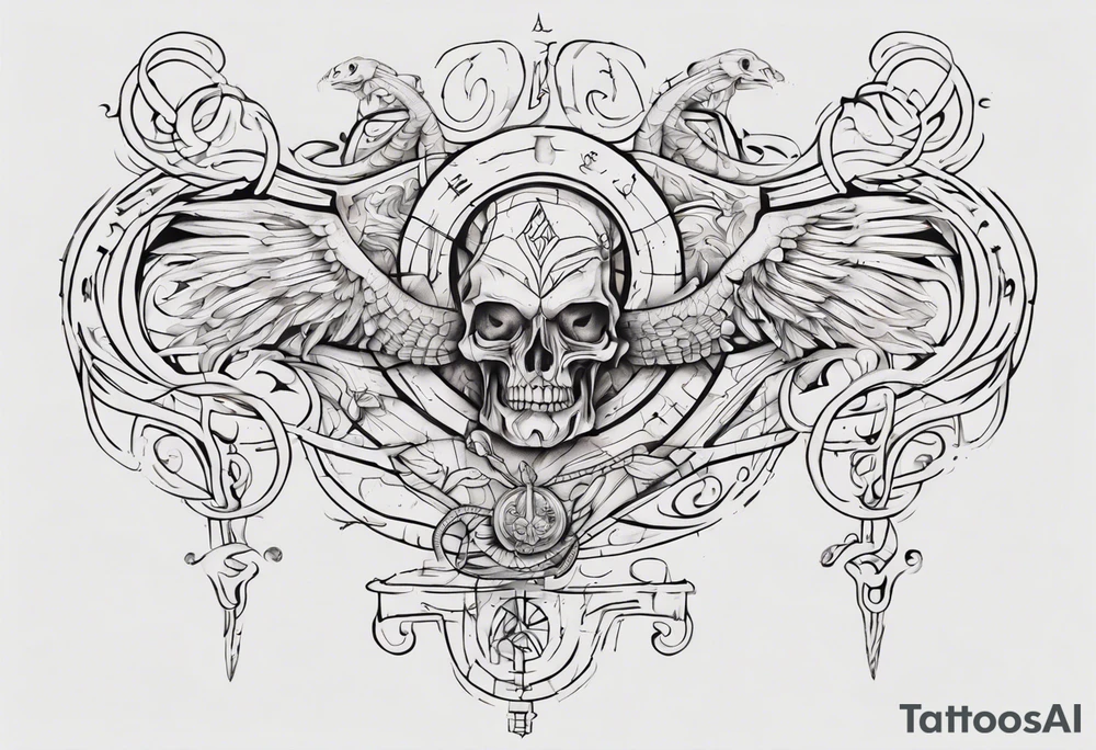 I want chest tattoo for men . Continuous Line Tattoo style .Tattoo may include some symbols from these themes : gemini , snake,compas,travel, born 1989, thailand, ukraine , listen, no any devils or skulls tattoo idea