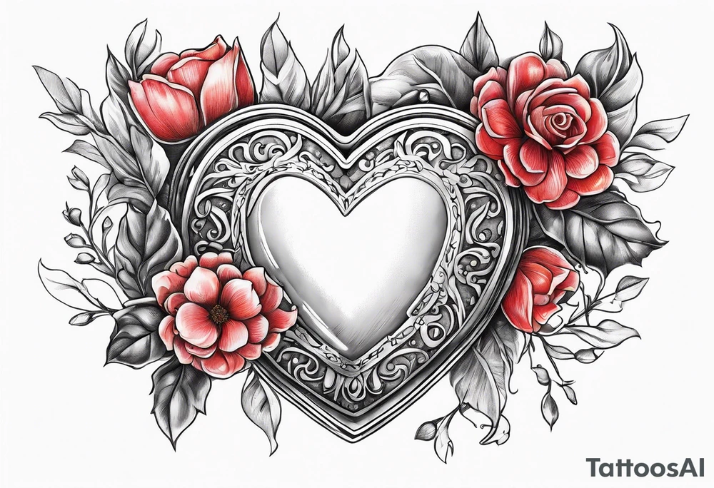 heart locket with flowers tattoo idea