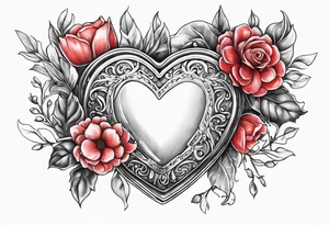 heart locket with flowers tattoo idea