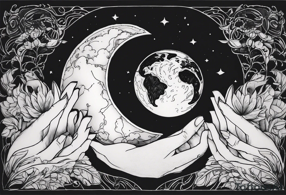 Hands in the moon tattoo idea