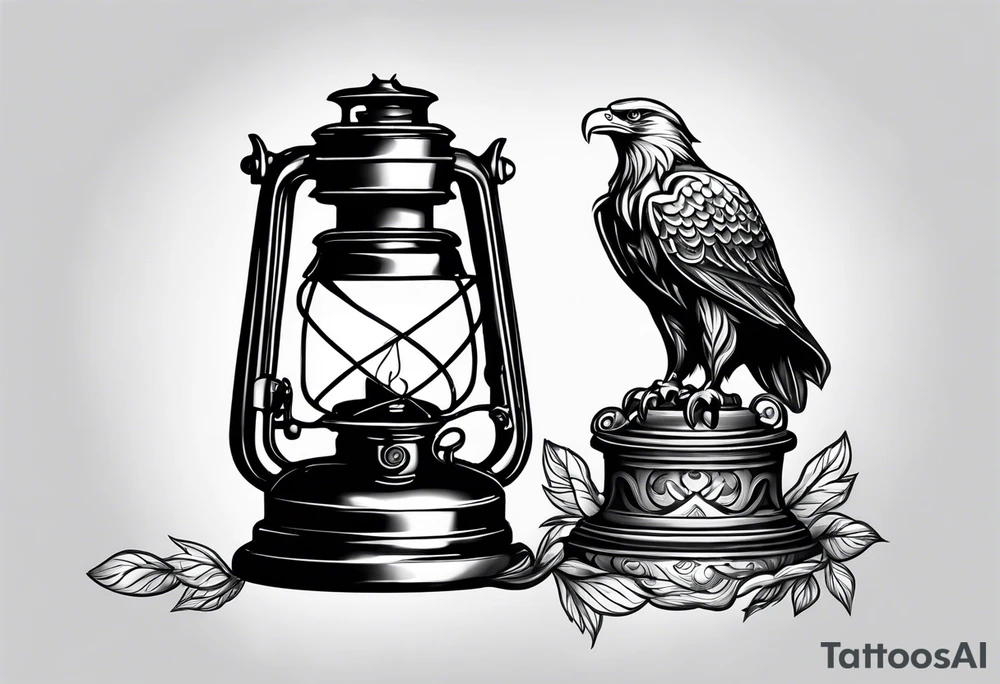 Oil lamp with an eagle next to it tattoo idea