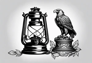 Oil lamp with an eagle next to it tattoo idea