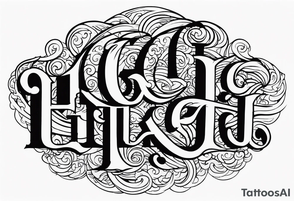 "God," utliizing Old English text. Clouds shaded in behind the text tattoo idea "God," utliizing Old English text. Clouds shaded in behind the text tattoo idea
