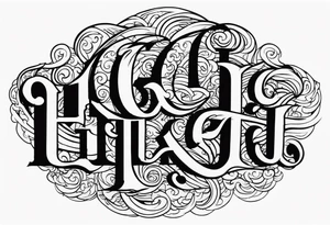 "God," utliizing Old English text. Clouds shaded in behind the text tattoo idea