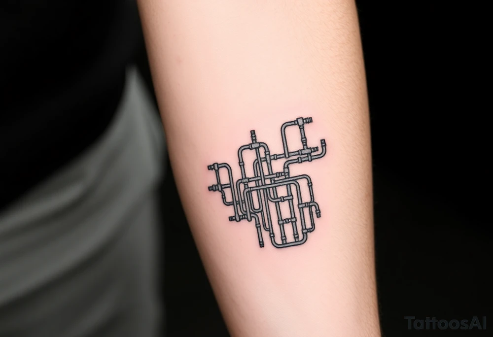 system of 100 thin curved plumbing pipes tattoo idea