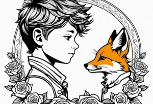 Little prince with fox on his planet with rose tattoo idea