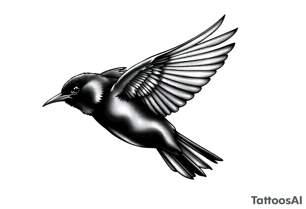 Male European Blackbird flying side profile tattoo idea tattoo idea