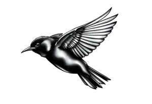 Male European Blackbird flying side profile tattoo idea tattoo idea