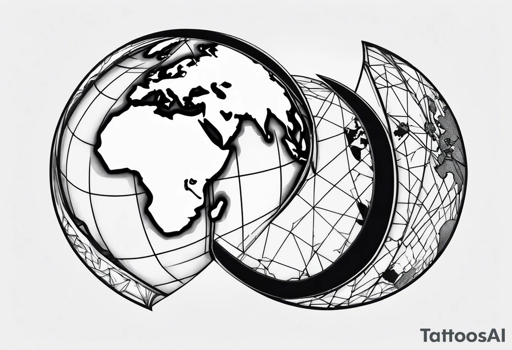 world map breaking like glass ball tattoo idea