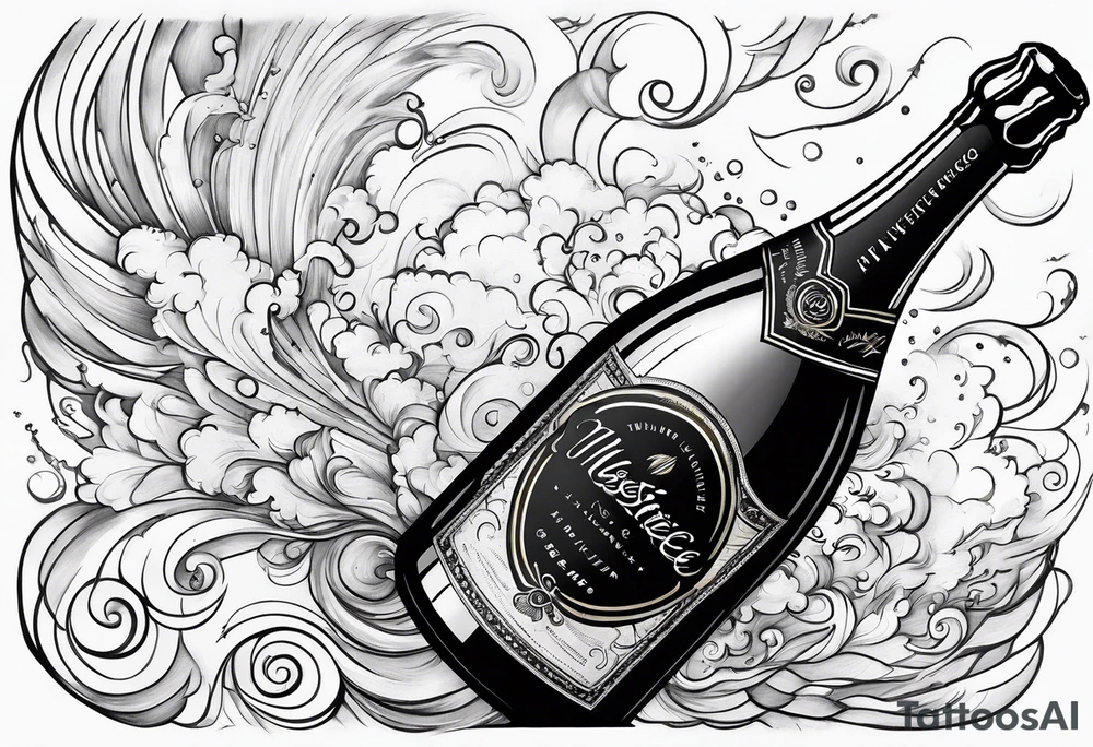 A champagne bottle exploding in the sky above the earth tattoo idea