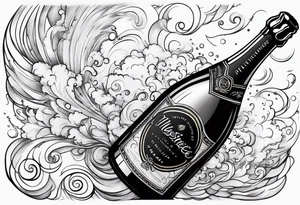 A champagne bottle exploding in the sky above the earth tattoo idea