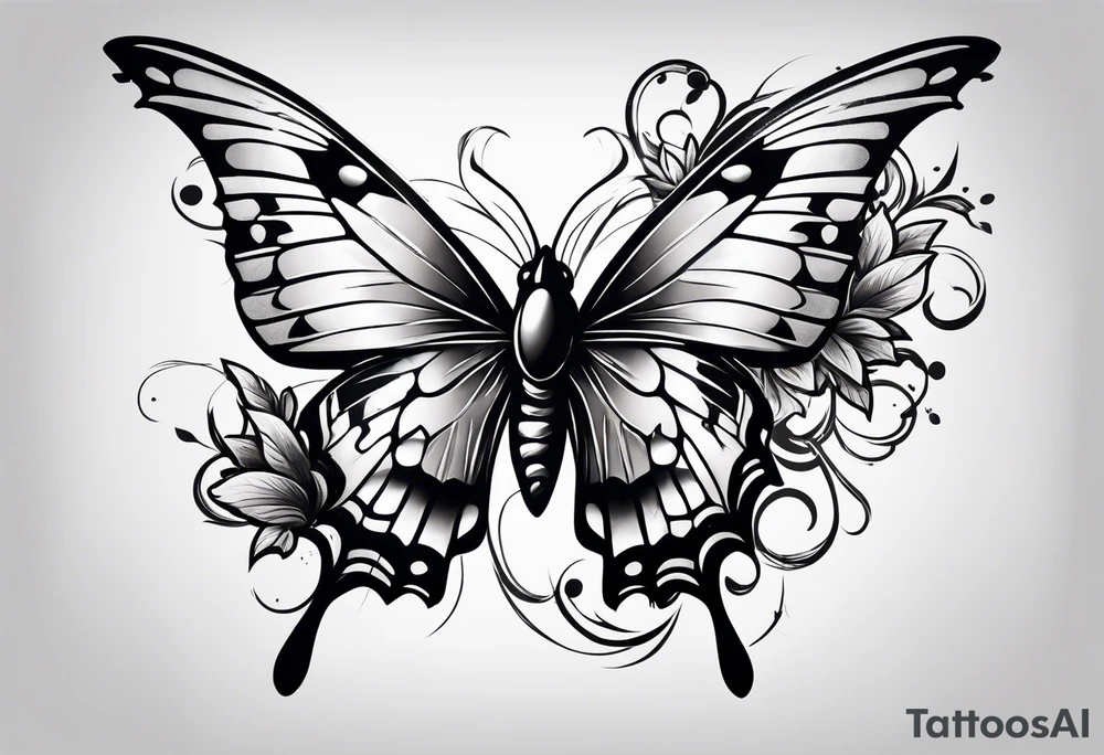 a butterfly and a raven fly together tattoo idea