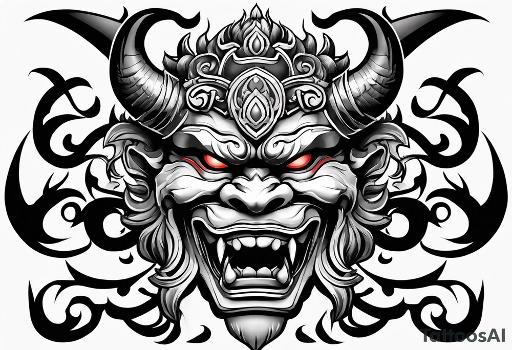 A Oni mask for protection against Evil tattoo idea