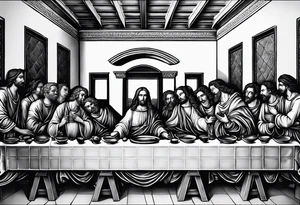 The last supper by davinci but the people are astronauts tattoo idea