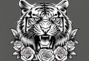 safari tiger forearm and rose hand tattoo tattoo idea