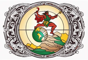 Traditional American tattoo of atlas carrying the world on his back, try to keep the colors to a minimum; red, green, brown, yellow tattoo idea