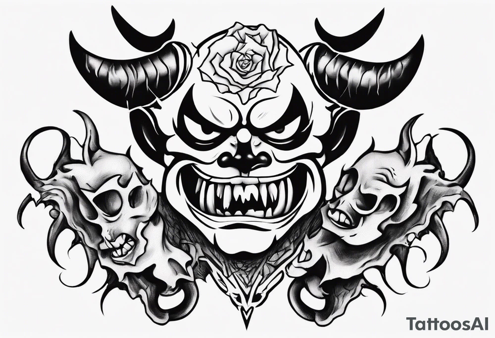 The word Tavo inside the devil emoji tattoo idea