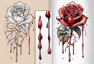 rose flower, one line, red blood dripping from the flower, tall, watercolor on light brown skin tattoo idea