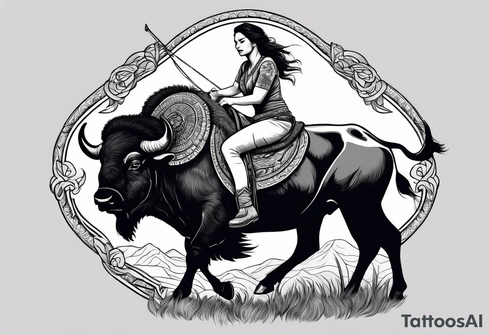woman riding a buffalo tattoo idea