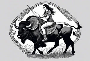 woman riding a buffalo tattoo idea