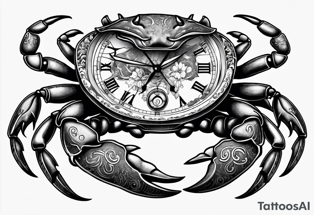 Zodiac crab with clock tattoo idea