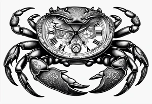 Zodiac crab with clock tattoo idea