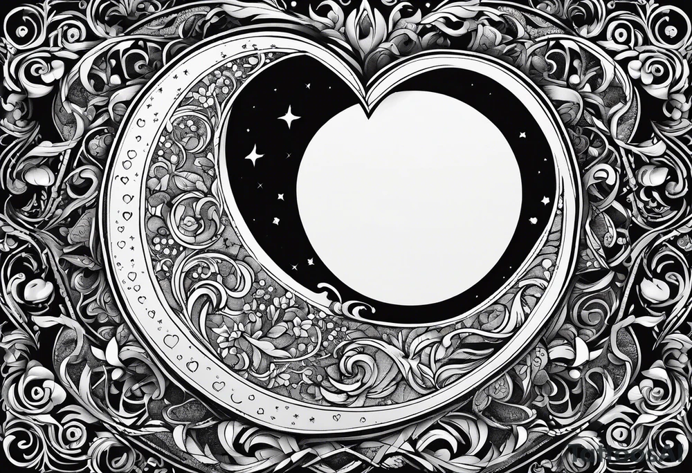 Crescent moon with a love heart inside tattoo idea