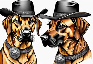 Western themed Rhodesian ridgeback wearing a cowboy hat tattoo idea