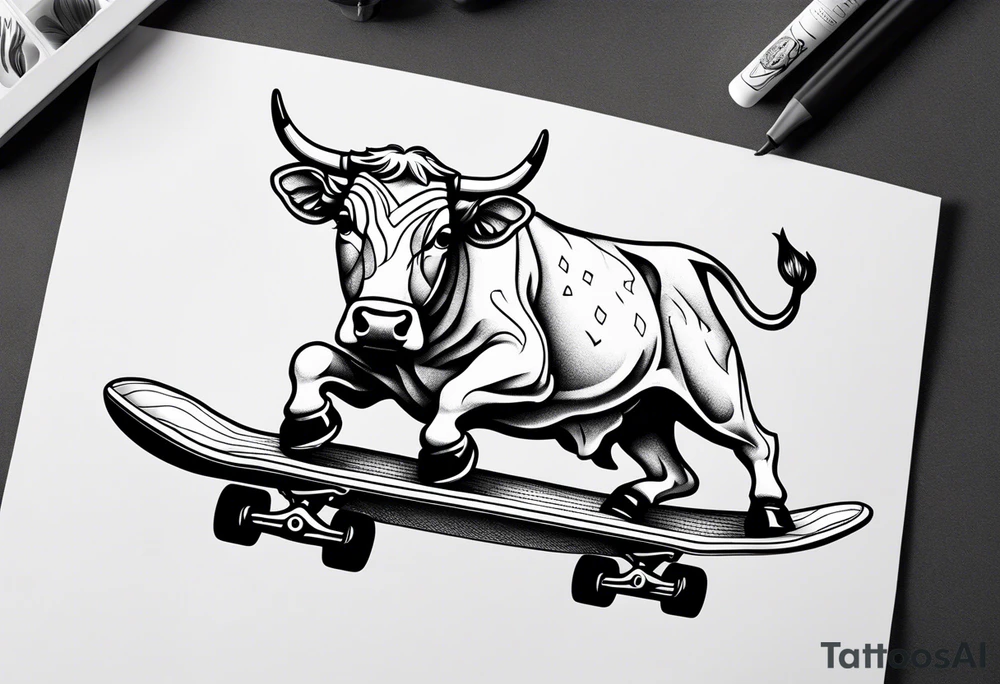 Cow riding skateboard tattoo idea