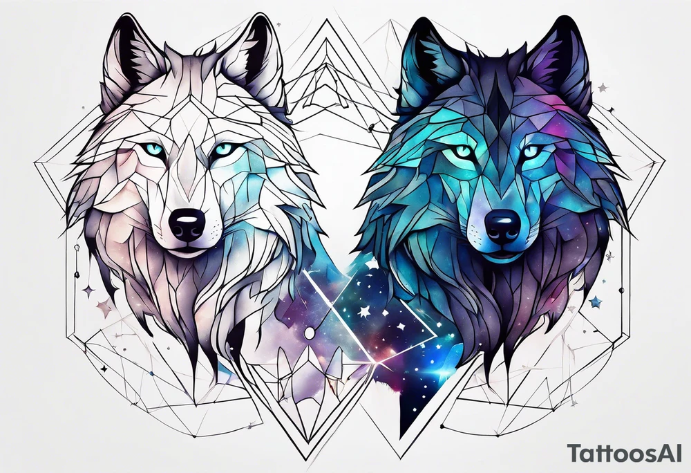 Constellation, two animal wolf, géométric tattoo idea