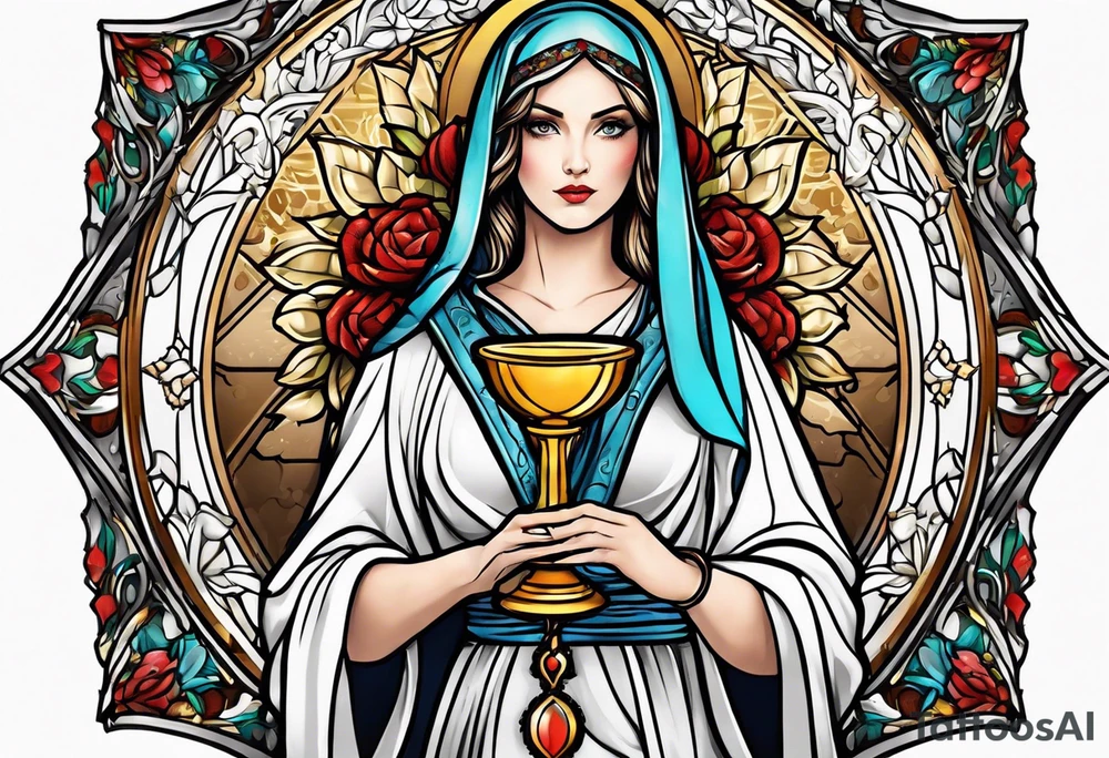 Female saint holding a chalice tattoo idea