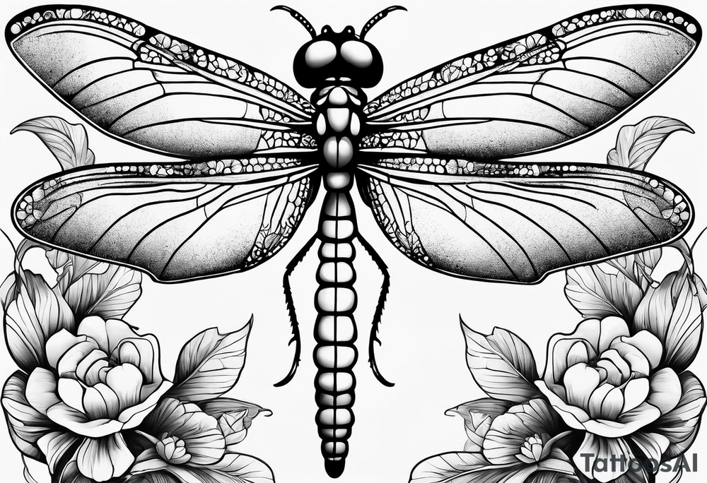 Dragon fly with clover behind it tattoo idea