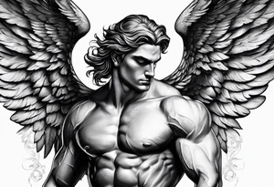 male muscular greece fallen angel tattoo idea