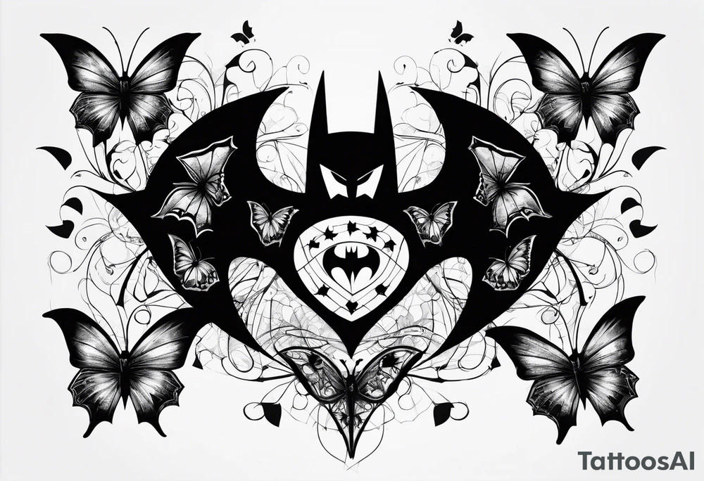 Batman symbol with butterflies and haha joker symbols tattoo idea