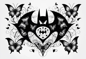 Batman symbol with butterflies and haha joker symbols tattoo idea