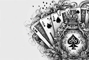 6 aces in hand in a row, first two broken, remaining getting stronger as you go along the row tattoo idea